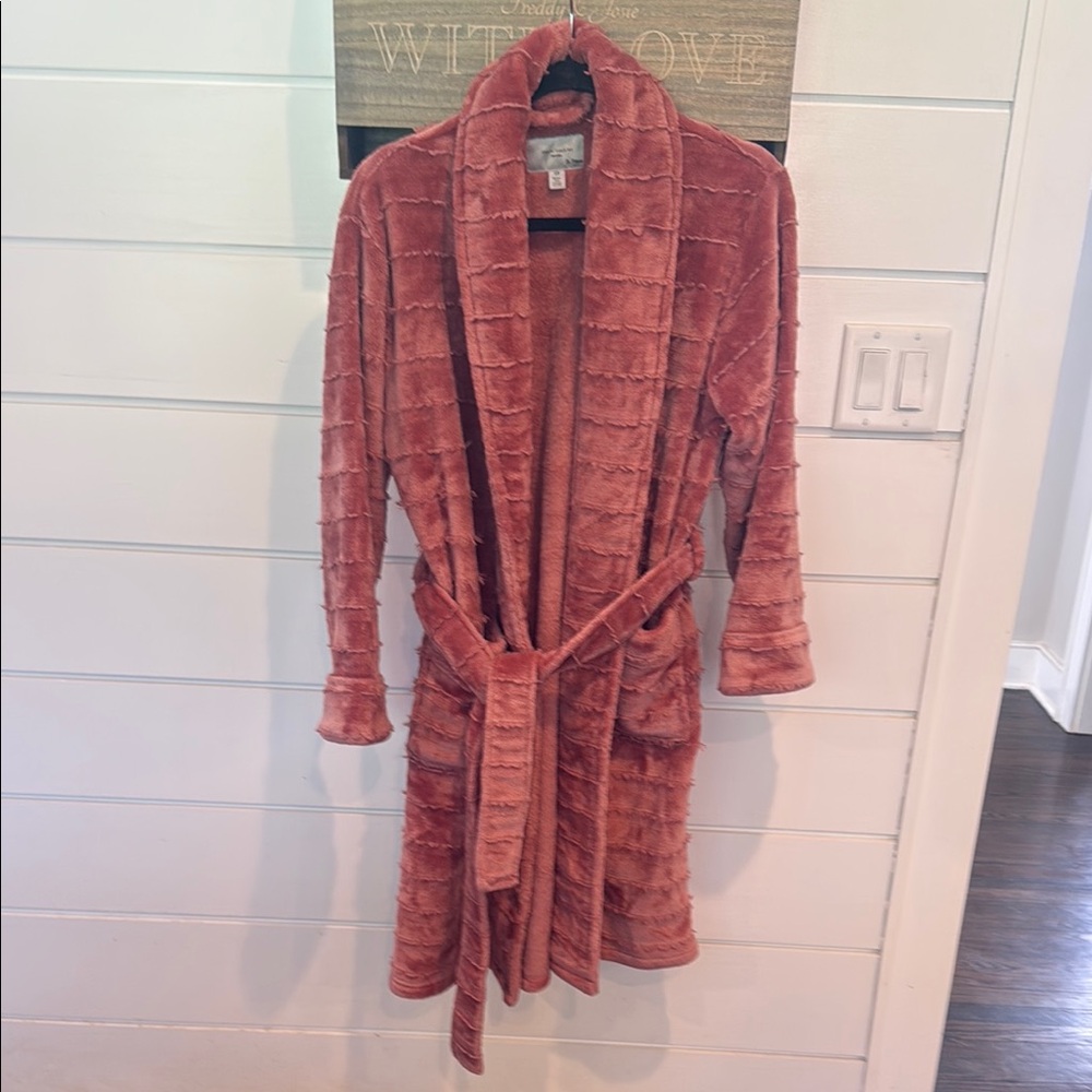 Plush Textured Women's Robe - Rust